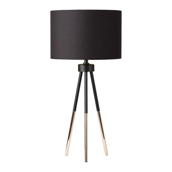 Troy Black Linen Shade Table Lamp With Black And Gold Tripod_3