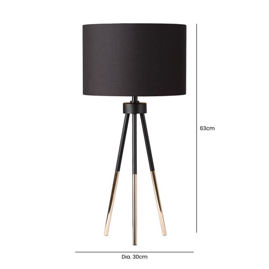 Troy Black Linen Shade Table Lamp With Black And Gold Tripod_4