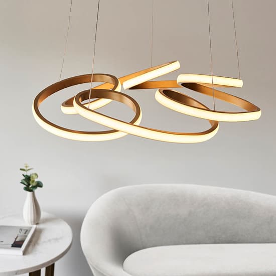 Troy Multi Spiral LED Ceiling Pendant Light In Satin Gold_3