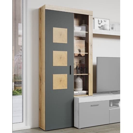 Troyes Wooden Display Cabinet Tall In Evoke Oak With LED_1