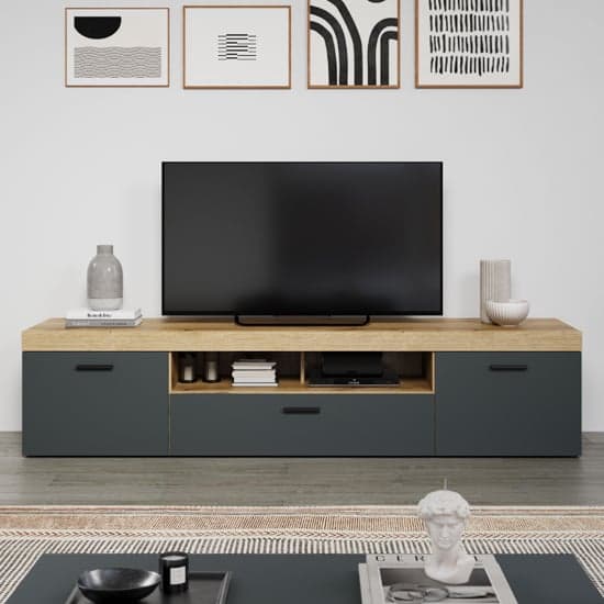 Troyes Wooden TV Stand With 3 Drawers In Evoke Oak_2