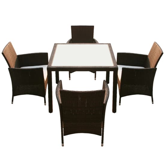 Truro Rattan 5 Piece Outdoor Dining Set with Cushions In Brown_2