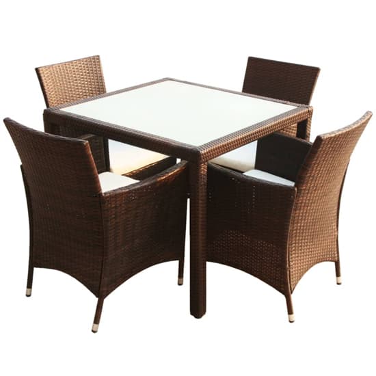 Truro Rattan 5 Piece Outdoor Dining Set with Cushions In Brown_1