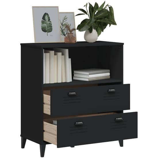 Widnes Wooden Bookcase With 2 Drawers In Black_2