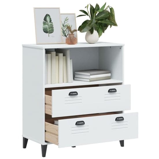 Widnes Wooden Bookcase With 2 Drawers In White_2
