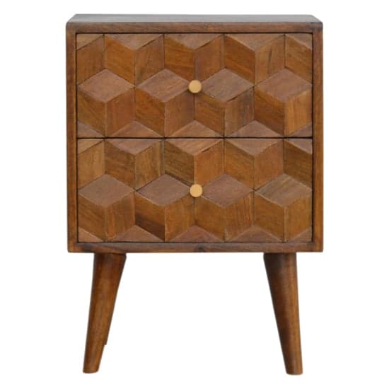 Tufa Wooden Cube Carved Bedside Cabinet In Chestnut 2 Drawers_2