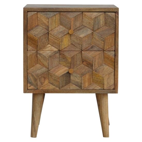 Tufa Wooden Cube Carved Bedside Cabinet In Oak Ish 2 Drawers_2