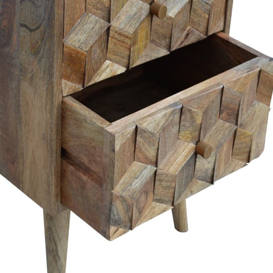 Tufa Wooden Cube Carved Bedside Cabinet In Oak Ish 2 Drawers_3
