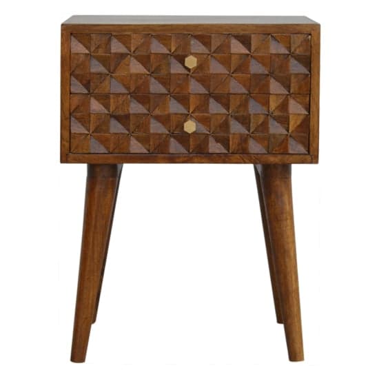 Tufa Wooden Diamond Carved Bedside Cabinet In Chestnut 2 Drawers_2