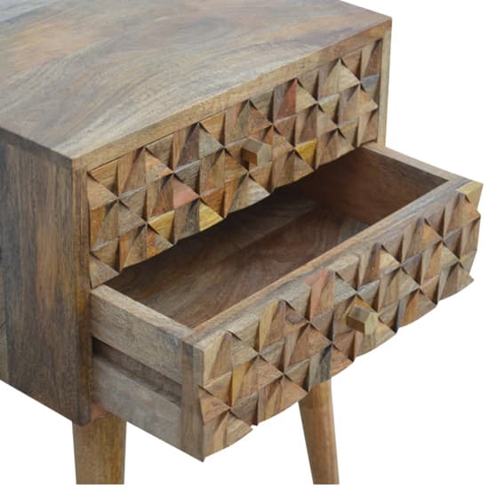 Tufa Wooden Diamond Carved Bedside Cabinet In Oak Ish 2 Drawers_3