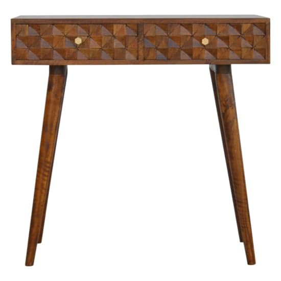 Tufa Wooden Diamond Carved Console Table In Chestnut_2