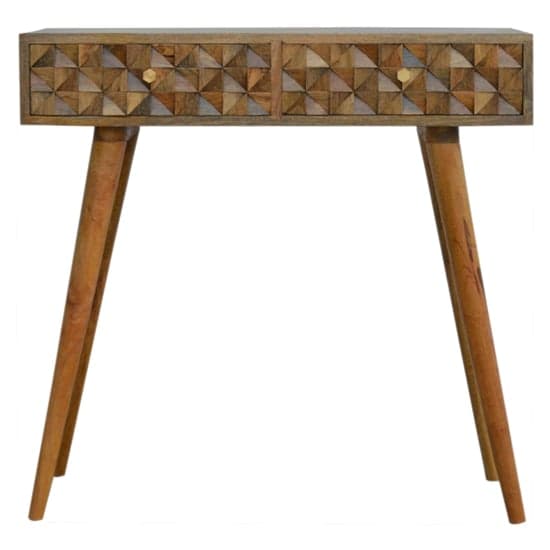 Tufa Wooden Diamond Carved Console Table In Oak Ish_2
