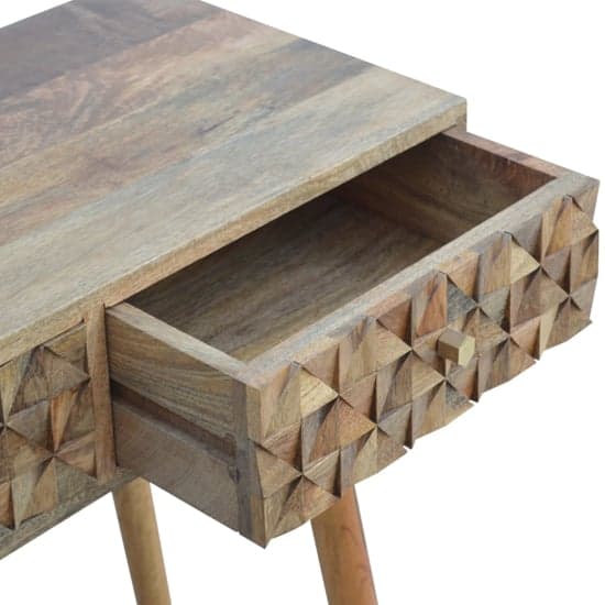 Tufa Wooden Diamond Carved Console Table In Oak Ish_3