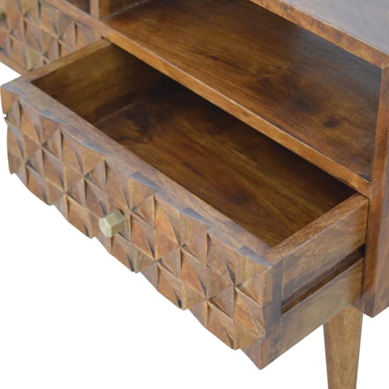Tufa Wooden Diamond Carved TV Stand In Chestnut With 2 Drawers_3