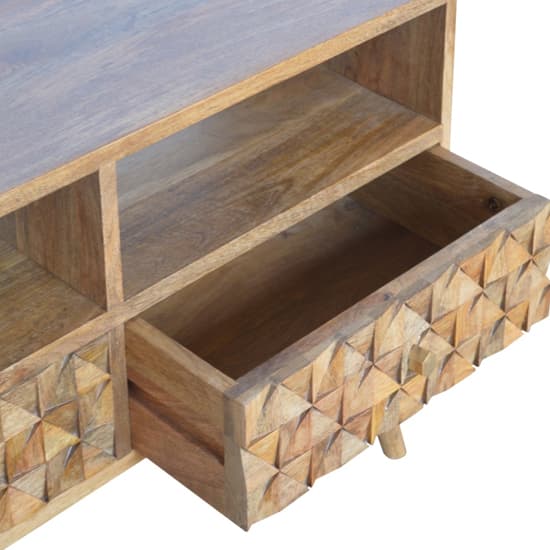 Tufa Wooden Diamond Carved TV Stand In Oak Ish With 2 Drawers_3