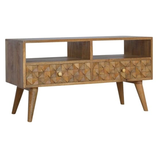 Tufa Wooden Diamond Carved TV Stand In Oak Ish With 2 Drawers_1