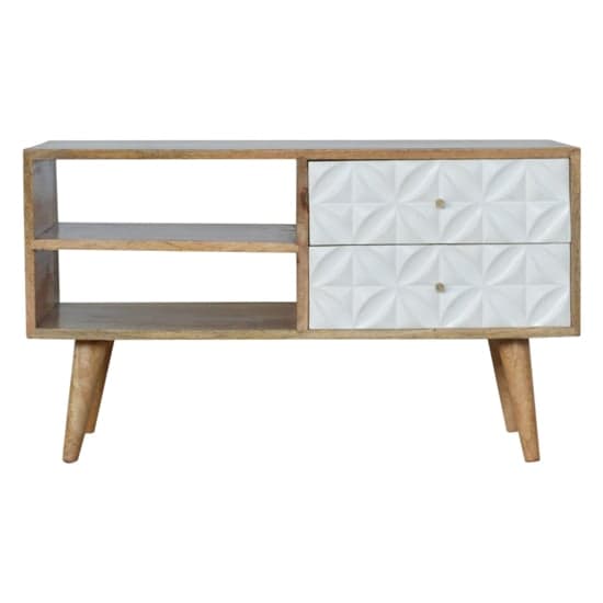 Tufa Wooden Diamond Carved TV Stand In Oak Ish And White_2