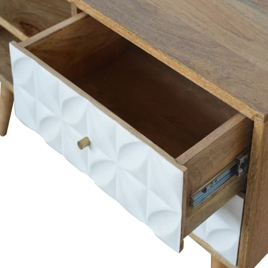 Tufa Wooden Diamond Carved TV Stand In Oak Ish And White_3