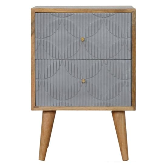 Tufa Wooden Geometric Carved Bedside Cabinet In Oak Ish And Grey_2