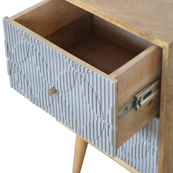 Tufa Wooden Geometric Carved Bedside Cabinet In Oak Ish And Grey_3