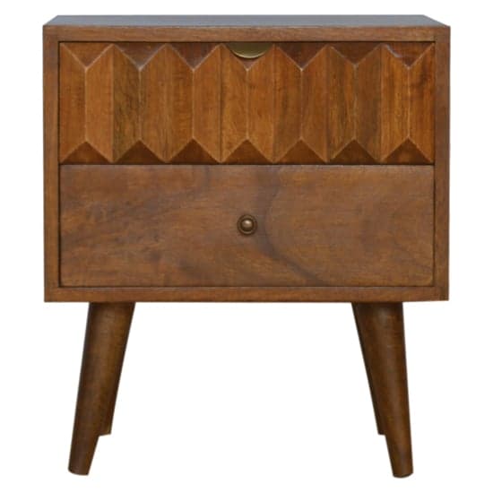 Tufa Wooden Prism Carved Bedside Cabinet In Chestnut 2 Drawers_2