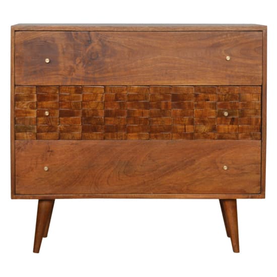 Tufa Wooden Tile Carved Chest Of 3 Drawers In Chestnut_2