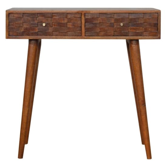 Tufa Wooden Tile Carved Console Table In Chestnut_2