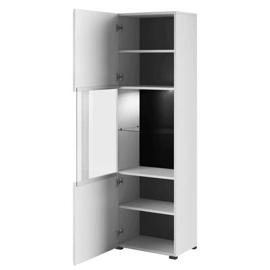 Trail High Gloss Display Cabinet Tall 1 Door In White With LED_3