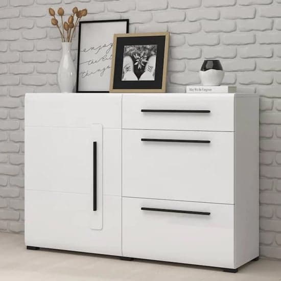 Trail High Gloss Sideboard With 1 Door 3 Drawers In White_1