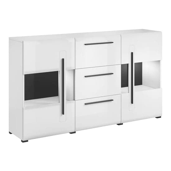 Trail High Gloss Sideboard 2 Doors 3 Drawers In White With LED_2