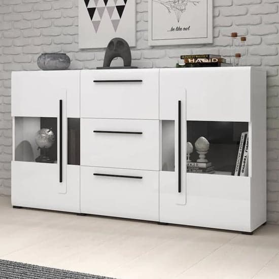 Trail High Gloss Sideboard 2 Doors 3 Drawers In White With LED_1