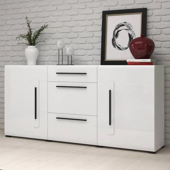 Trail High Gloss Sideboard With 2 Doors 3 Drawers In White_1