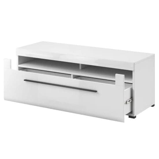 Trail High Gloss TV Stand With 1 Drawer In White And LED_3
