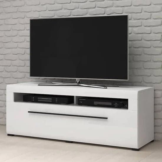 Trail High Gloss TV Stand With 1 Drawer In White And LED_1