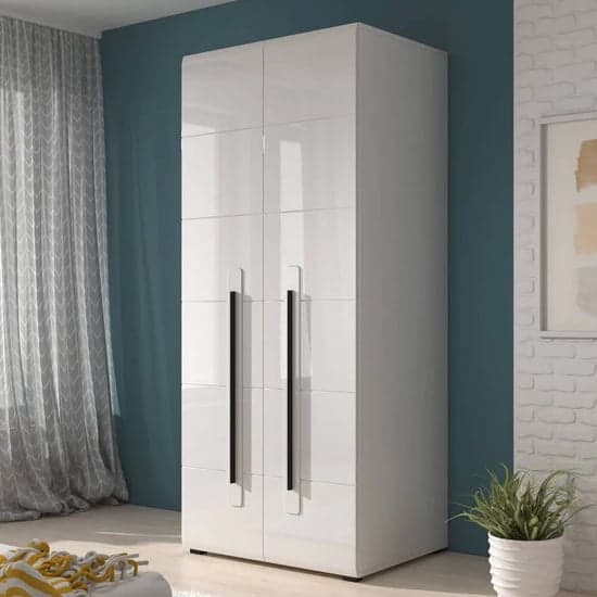 Trail High Gloss Wardrobe With 2 Doors In White_1
