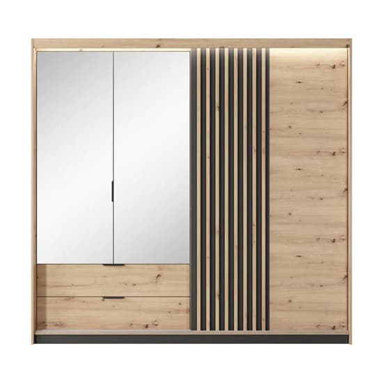 Turin Mirrored Wardrobe 4 Doors 2 Drawers In Artisan Oak With LED_4