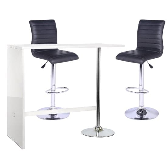 Tuscon Bar Table In White Gloss With 2 Ripple Black Bar Stools_1
