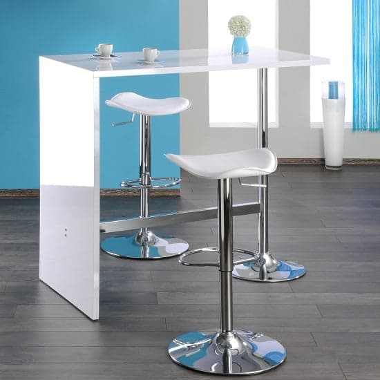 Tuscon High Gloss Bar Table In White With Chrome Legs_2