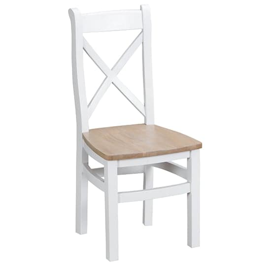 Tyler Cross Back Dining Chair In White With Wooden Seat