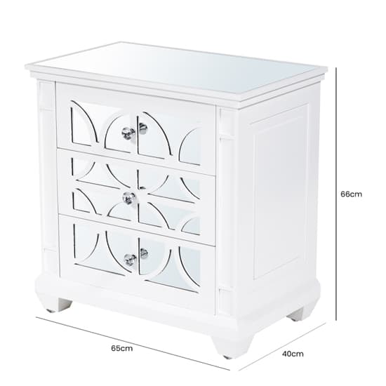 Tyler Mirrored Bedside With 3 Drawers In Washed White