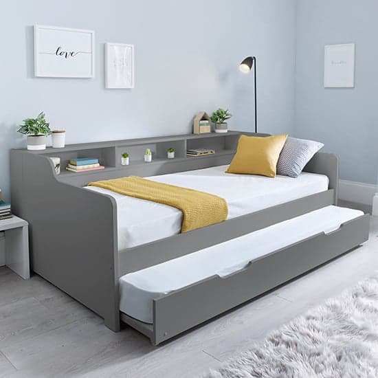 Tyler Wooden Single Guest Day Bed With Trundle In Grey_2