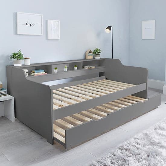 Tyler Wooden Single Guest Day Bed With Trundle In Grey_3