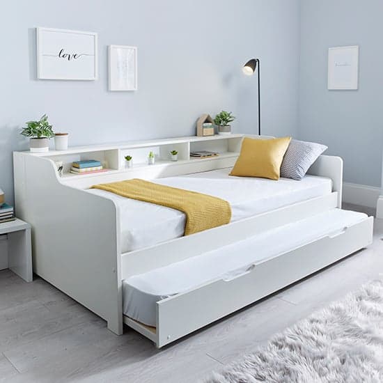 Tyler Wooden Single Guest Day Bed With Trundle In White_2
