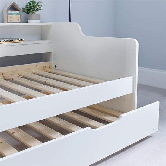 Tyler Wooden Single Guest Day Bed With Trundle In White_4