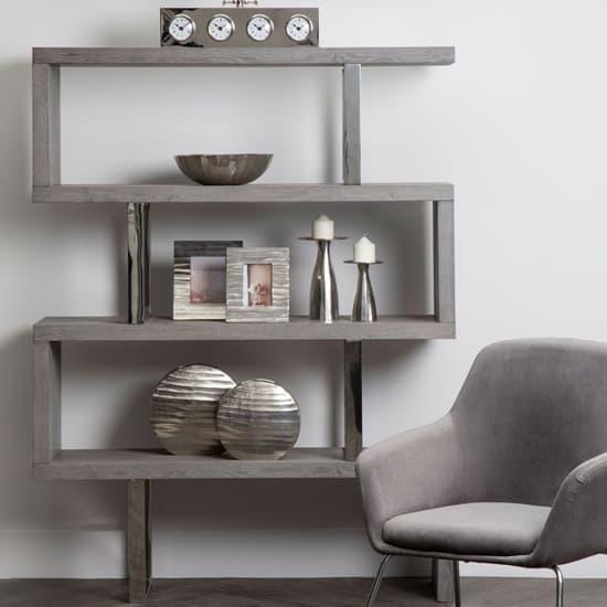 Ulmos Wooden Shelving Unit With Steel Frame In Grey Furniture in Fashion