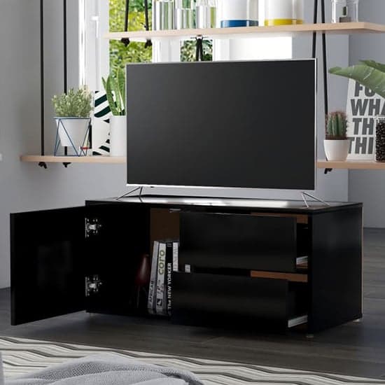 Urara Wooden TV Stand With 1 Door 2 Drawers In Black_2