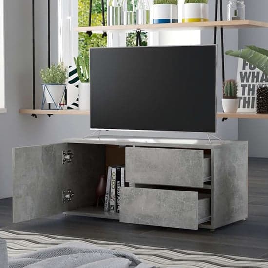 Urara Wooden TV Stand With 1 Door 2 Drawers In Concrete Effect_2