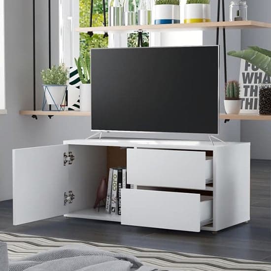 Urara Wooden TV Stand With 1 Door 2 Drawers In White_2