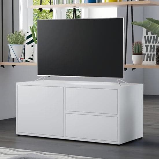 Urara Wooden TV Stand With 1 Door 2 Drawers In White_1