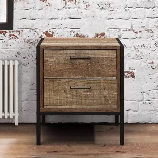 Urbana Wooden Bedside Cabinet With 2 Drawers In Rustic_2